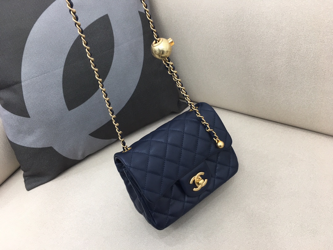 Mini Classic Flap Lambskin Bag AS1786 Dark Blue/Gold